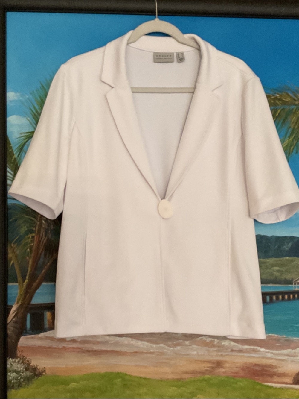 Susan Graver Cream Short-Sleeve Button-Front Blazer Top